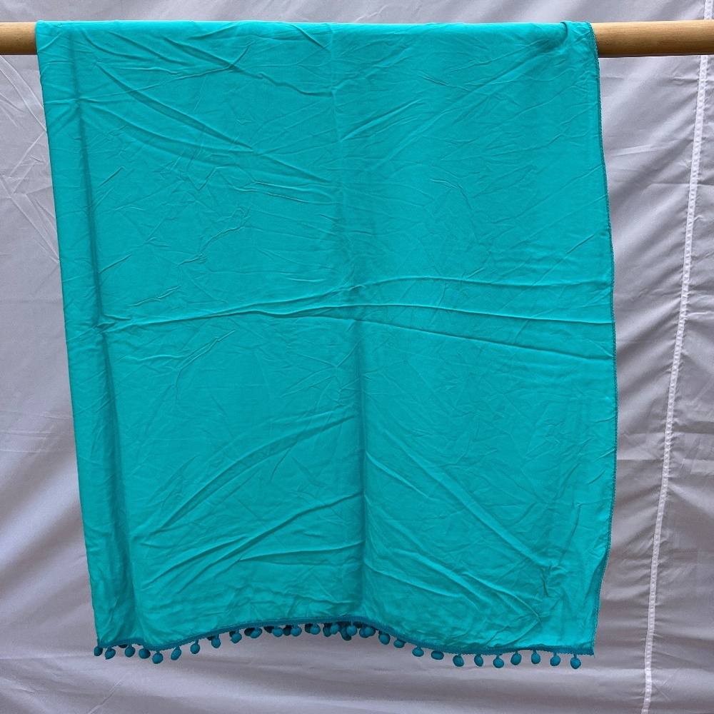 Sarong/Coverup/Canga - Aquamarine w/Dark Aquamarine Poms